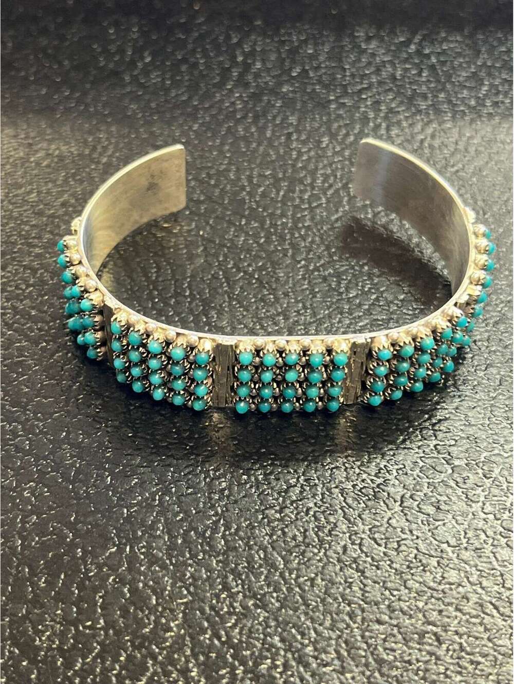 Zuni sterling silver turquoise bracelet cluster snake eye -Stephen Haloo